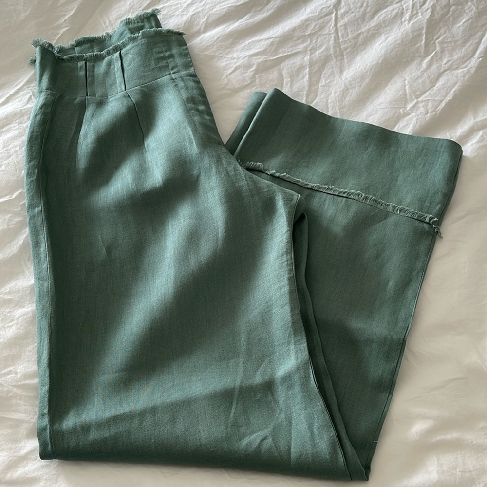 Purchased in Mexico City boutique and worn once - green linen zip front pant.